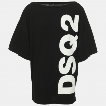 Pre Owned Dsquared2 Black Logo Printed Cotton T-Shirt M