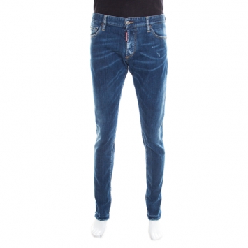 Pre Owned Dsquared2 Indigo Faded Effect Denim Distressed Frayed Hem Jeans 2XL
