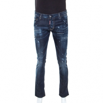 Pre Owned Dsquared2 Blue Distressed Denim Paint Splatter Detail Jeans L