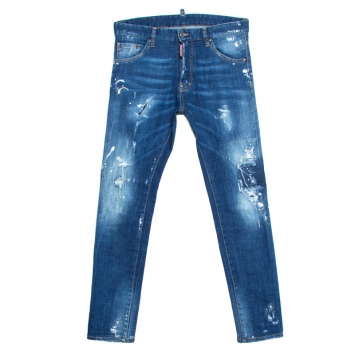 Pre Owned Dsquared2 Indigo Distressed Splatter Effect Denim Cool Guy Jeans S