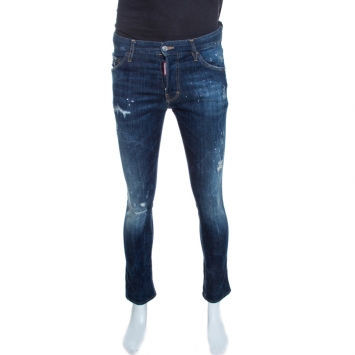 Pre Owned Dsquared2 Indigo Distressed Splatter Effect Denim Skinny Jeans S