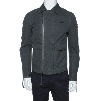 Pre Owned Dsquared2 Grey Cotton Zip Front Biker Jacket S