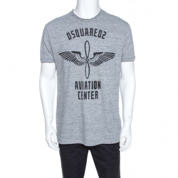 Pre Owned Dsquared2 Grey Logo Print Cotton Chic Dan Fit T-Shirt XL