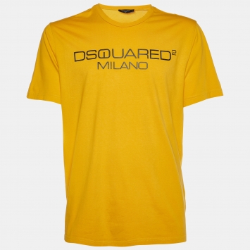 Pre Owned Dsquared2 Orange Logo Print Cotton Crew Neck T-Shirt XXL