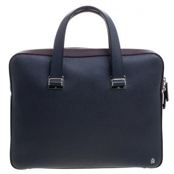 Pre Owned Dunhill Dark Blue/Burgundy Leather Cadogan Single Document Briefcase