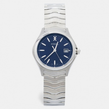 Pre Owned Ebel Blue Stainless Steel Wave 1216238 Men's Wristwatch 40 mm