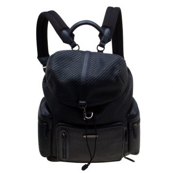 Pre Owned Ermenegildo Zegna Navy Blue Pelle Leather Tessuta Backpack