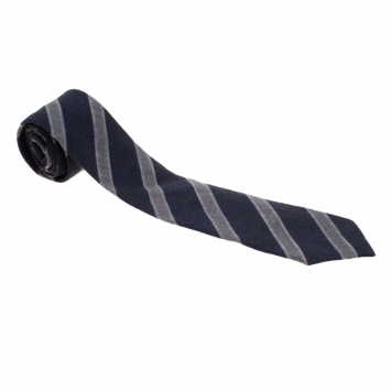 Pre Owned Emporio Armani Navy Blue and Grey Diagonal Striped Wool Tie