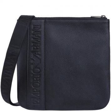 Pre Owned Emporio Armani Dark Blue Pebbled Leather Messenger Bag