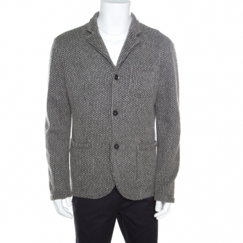 Pre Owned Emporio Armani Grey Textured Chunky Knit Wool Blend Jacket L