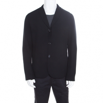 Pre Owned Emporio Armani Black Lattice Embossed Cotton Shawl Lapel Blazer XXL