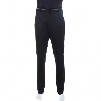 Pre Owned Emporio Armani Black Wool Zip Detail Trousers XXL