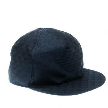 Pre Owned Emporio Armani Navy Blue Monogram Logo Embroidered Baseball Cap M
