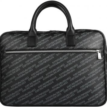Pre Owned Emporio Armani Black Monogram Leather Laptop Bag