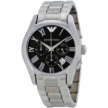 Pre Owned Emporio Armani Black Stainless Steel Chronograph Men's Wristwatch 43MM