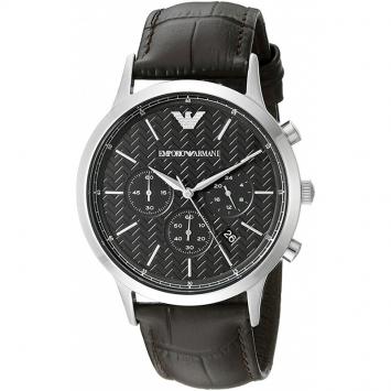 Pre Owned Emporio Armani Black Stainless Steel Dress Chronograph Men's Wristwatch 43MM