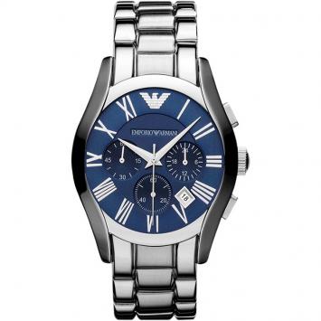 Pre Owned Emporio Armani Blue Stainless Steel Classic Chronograph Men's Wristwatch 44MM