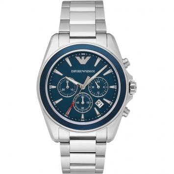 Pre Owned Emporio Armani Blue Stainless Steel Sport Men's Wristwatch 42MM