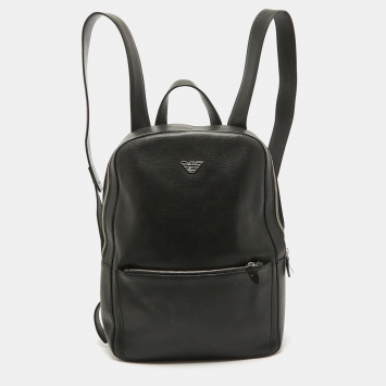 Pre Owned Emporio Armani Black Leather Backpack 
