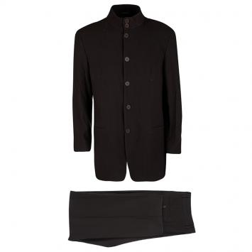 Pre Owned Emporio Armani Brown Textured Knit Regular Fit Suit XXXL