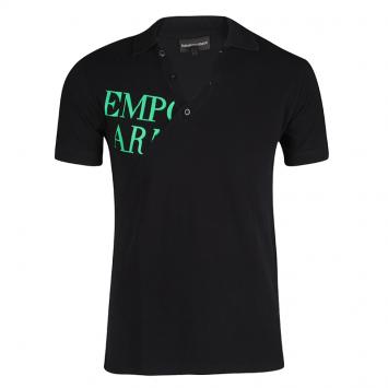 مملوكة مسبقًا Emporio Armani Black Honeycomb Knit Asymmetric Detail Printed Polo T-Shirt L