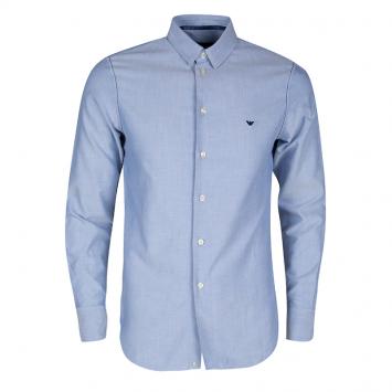 Pre Owned Emporio Armani Blue Contrast Stitch Detail Long Sleeve Button Front Shirt M