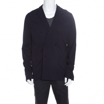 Pre Owned Emporio Armani Navy Blue Jersey Double Breasted Blazer XXL