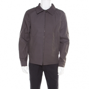 Pre Owned Emporio Armani Grey Cube Pattern Jacquard Zip Front Bomber Jacket XL