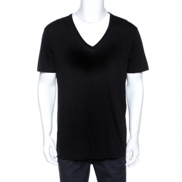 مملوكة مسبقًا Emporio Armani Black Cotton V Neck T-Shirt L