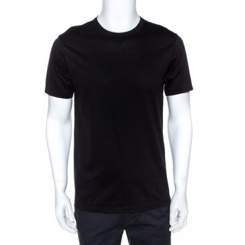 مملوكة مسبقًا Emporio Armani Black Embossed Logo Print Crew Neck T-Shirt M