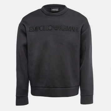 Pre Owned Emporio Armani Dark Blue Neoprene Logo Embroidered Sweatshirt L