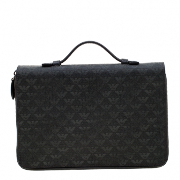 Pre Owned Emporio Armani Black Logo Embossed Leather Travel Organizer