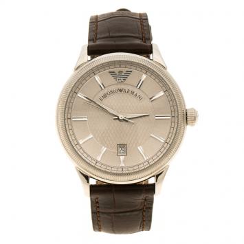 Pre Owned Emporio Armani Silver Stainless Steel AR0540 Men's Wristwatch 43 mm