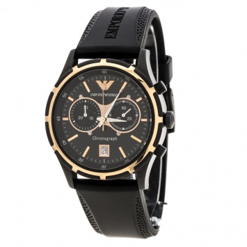 Pre Owned Emporio Armani Black Stainless Steel Chronograph AR0584 Men's Wristwatch 42 mm