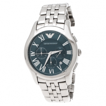Pre Owned Emporio Armani Blue Stainless Steel Classic Chronograph AR1787 Men's Wristwatch 45 mm