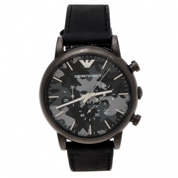 Pre Owned Emporio Armani Grey Camouflage Gunmetal Plated Stainless Steel Classic AR1816 Men's Wristwatch 46 mm