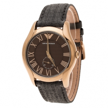 Pre Owned Emporio Armani Brown Stainless Steel Dress Grey Fabric AR1985 Men's Wristwatch 43 mm