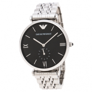 Pre Owned Emporio Armani Black Stainless Steel Retro AR1676 Men's Wristwatch 40 mm