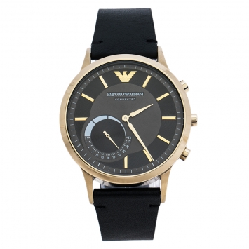 Pre Owned Emporio Armani Grey Gold PVD Coated Stainless Steel Leather Connected AR3006 Men's Hybrid Smart Watch 43 mm