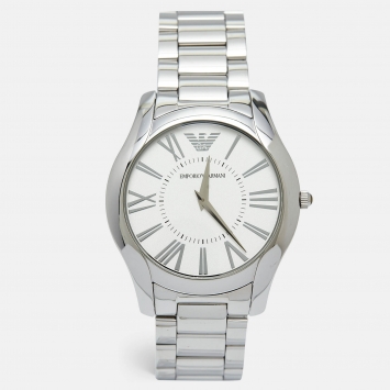 Pre Owned Emporio Armani Silver Stainless Steel AR-2055 Men's Wristwatch 43 mm