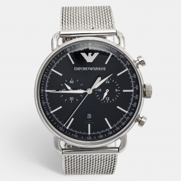 Pre Owned Emporio Armani Black Stainless Steel Aviator AR11104 Men's Wristwatch 43 mm