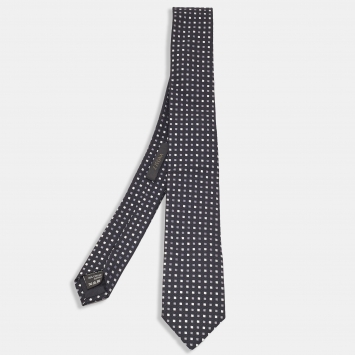 Pre Owned Ermenegildo Zegna Black Square Pattern Silk Skinny Tie 