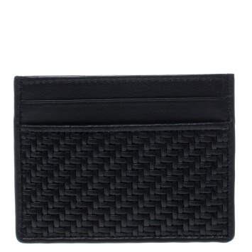 Pre Owned Ermenegildo Zegna Black Woven Leather Pelle Tessuta Card Holder