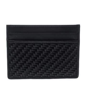Pre Owned Ermenegildo Zegna Black Woven Leather Pelle Tessuta Card Holder