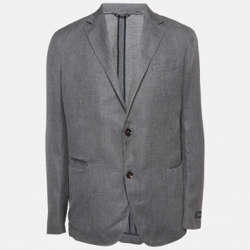 Pre Owned Ermenegildo Zegna Grey Herringbone Linen Blend Blazer XXXL