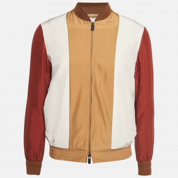 Pre Owned Ermenegildo Zegna Multicolor Stripe Silk Bomber Jacket