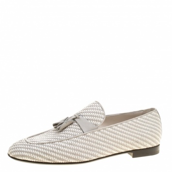 Pre Owned Ermenegildo Zegna Two Tone Woven Leather Tassel Detail Loafers Size 42.5