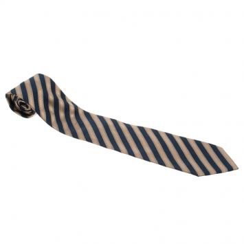 Pre Owned Ermenegildo Zegna Couture Navy Blue and Beige Textured Striped Silk Tie