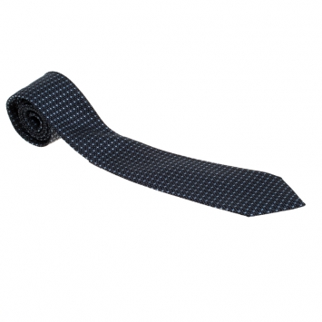 Pre Owned Ermenegildo Zegna Premium Navy Blue Patterned Silk Jacquard Tie