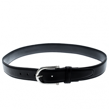 Pre Owned Ermenegildo Zegna Black Leather Buckle Belt 110 CM